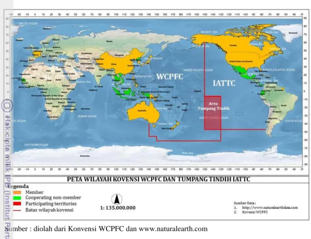 Gambar 9 Peta Wilayah Tumpang Tinding  Wilayah Kewenangan antara WCPFC  dengan IATTC  