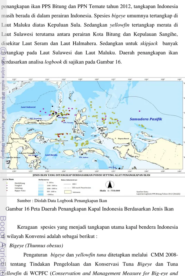 Gambar 16 Peta Daerah Penangkapan Kapal Indonesia Berdasarkan Jenis Ikan  