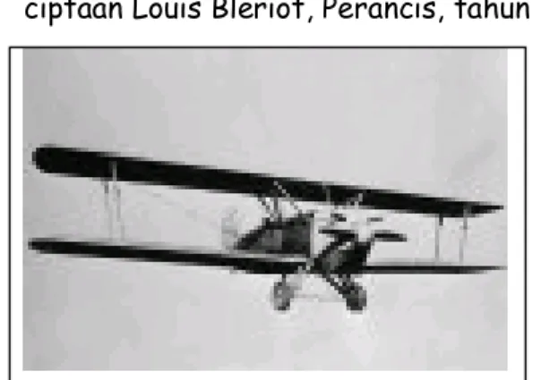 Gambar 11 : Pesawat terbang bersayap yang pertama kali menyeberangi Selat Inggris,  ciptaan Louis Bleriot, Perancis, tahun 1909 