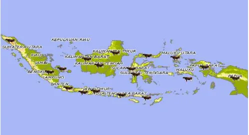 Gambar 1. Peta persebaran hewan ternak (sapi) di Indonesia 