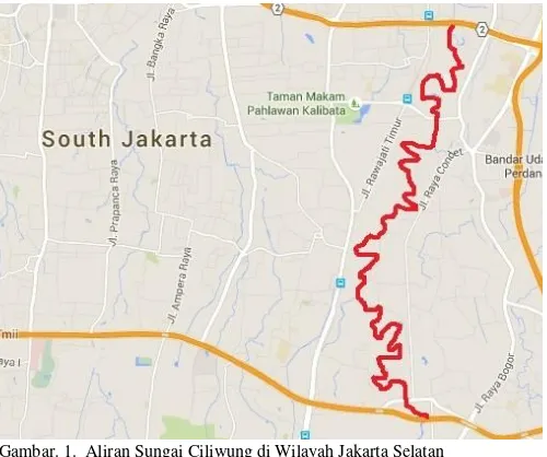 Gambar. 1.  Aliran Sungai Ciliwung di Wilayah Jakarta Selatan 