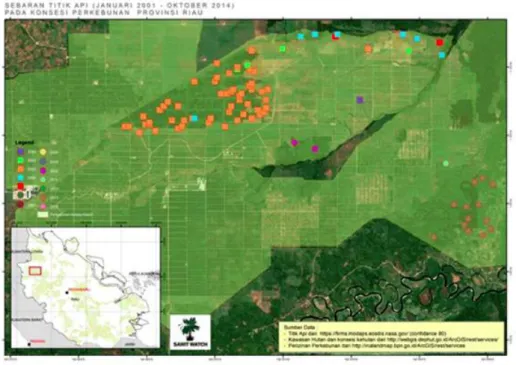 Gambar 2. Sebaran Titik-titik Api Januari 2001 - Oktober 2015  pada Konsesi Perkebunan Provinsi Riau