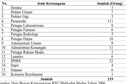 Tabel 4.3. Klasifikasi Ketenagaan RSU Methodist Medan Tahun 2006  