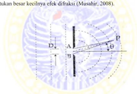 Gambar 2.5. Difraksi gelombang datar pada celah dengan lebar D (Hecht E, 2002) 