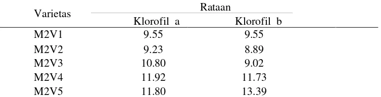 Tabel 8. Rataan klorofil a dan b (g/ml) 