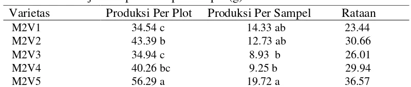 Tabel 16. Rataan jumlah produksi per sampel (g) 