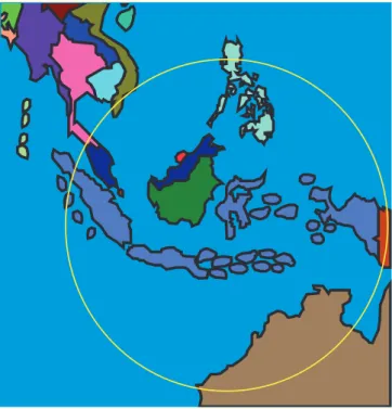 Gambar 8. Contoh perbandingan lebar cakupan data  Beijing-1 dengan Landsat TM.