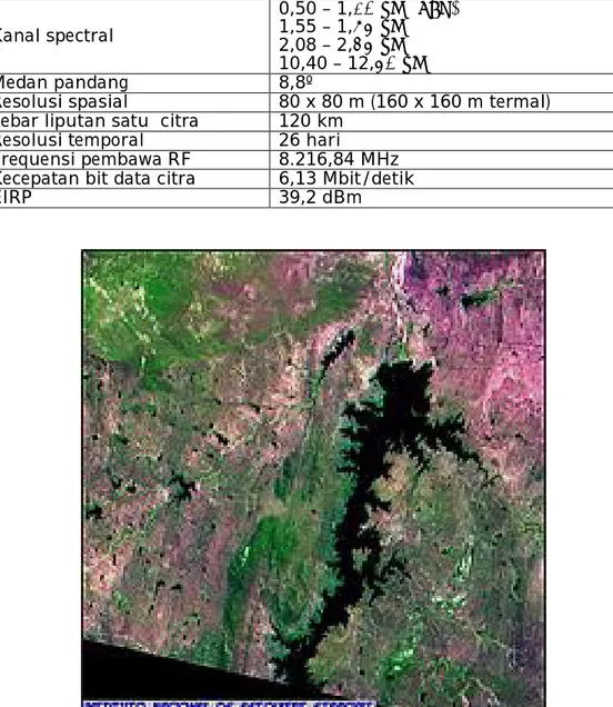 Gambar 2-4: Contoh citra satelit CBERS-2 menggunakan IRMSS: Sungai Dam di Piranhas  (atau Acu), Brazilia Kredit Citra: China Brazil Earth Resources Satellite/INPE  2.3.4 Karakteristik    teknis    high 