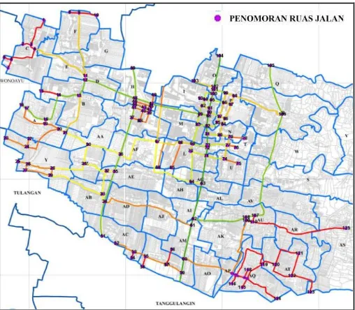 Gambar 1. Peta Penomoran Ruas Jalan di Kecamatan Candi dan Kecamatan Sidoarjo Kabupaten Sidoarjo 