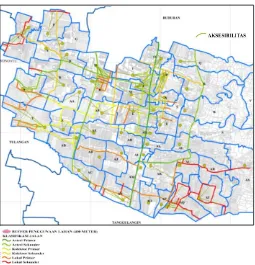Gambar 3. Peta Buffer 400 meter dan Klasifikasi Jalan di Kecamatan Candi dan Kecamatan Sidoarjo Kabupaten Sidoarjo