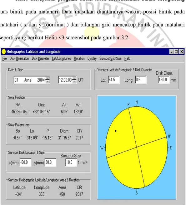 Gambar 3.2 : Helio v3 screenshot program untuk    menghitung luas sunspot 