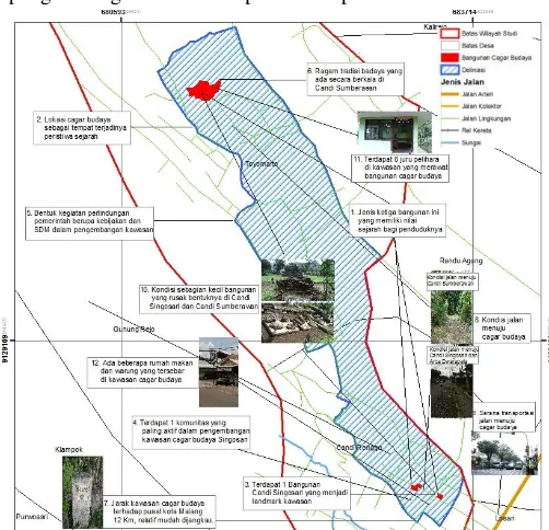 Gambar 1. Peta Potensi Pengembangan Kawasan Cagar Budaya Singosari Malang Sebagai Heritage Tourism 