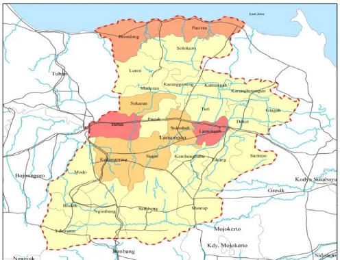 Gambar 2. Peta Tipologi  Kesenjangan Wilayah di Kabupaten Lamongan Berdasarkan Aspek Ekonomi dan Sosial 