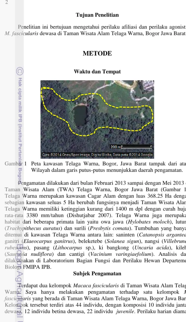 Gambar 1  Peta  kawasan  Telaga  Warna,  Bogor,  Jawa  Barat  tampak  dari  atas.  