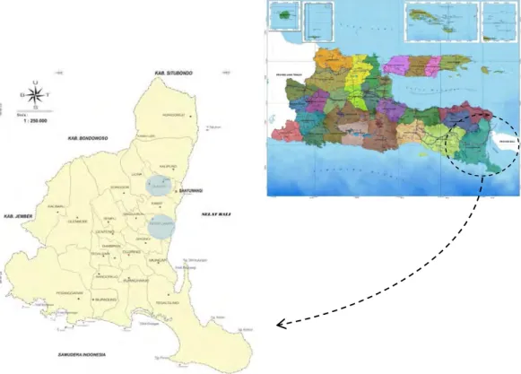 Gambar 8 Peta Kabupaten Banyuwangi di Provinsi Jawa Timur  Sumber: BAPPEDA Kabupaten Banyuwangi 