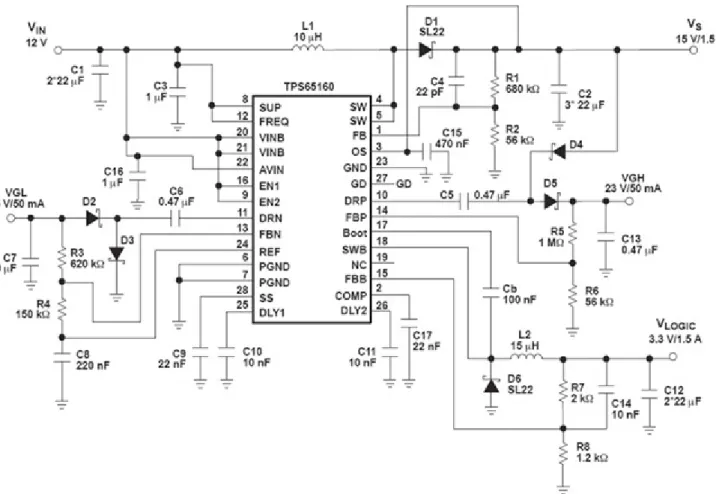 Gambar diatas adalah contoh sebuah ic LCD driver, yang mendapat input 12v dan digunakan untuk  menghasilkan tegangan output :