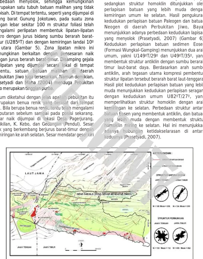 Gambar  1.  Arah pola struktur Jawa bagian timur (modifikasi dari Sribudiyani dkk., 2003)