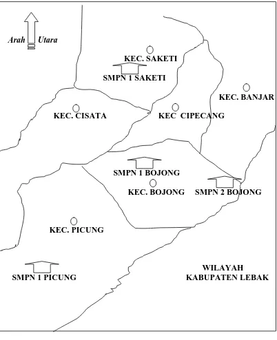 Gambar 3.1 Peta Lokasi Kegiatan Penelitian di SMP di Tiga Wilayah  