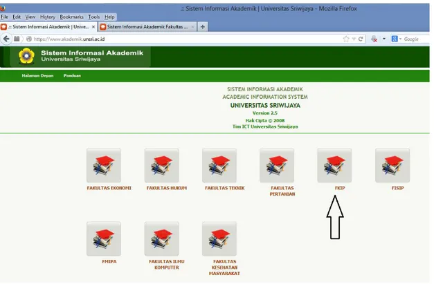 Gambar 1. Pemilihan fakultas pada tampilan depan situs  www.akademik.unsri.ac.id   