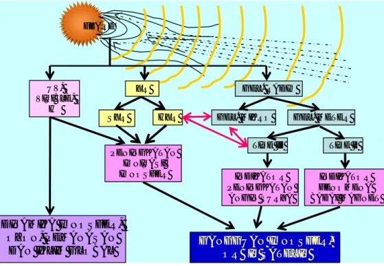 Gambar 5-2 : Sketsa  perbedaan  selang  waktu  antara  penjalaran  radiasi  elektromagnet  (UV,  X-ray,  gelombang  radio),  partikel  energi  tinggi  dan  penjalaran  gembang  kejut  atau  CME  dari  permukaan matahari sampai landas bumi berturut-turut ~8