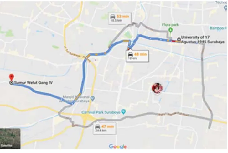 Gambar 2 Jarak Tempuh Untag-Surabaya dengan Mitra