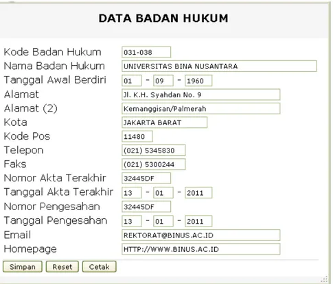 Gambar 3. UI modul Pendataan Data Badan Hukum.  