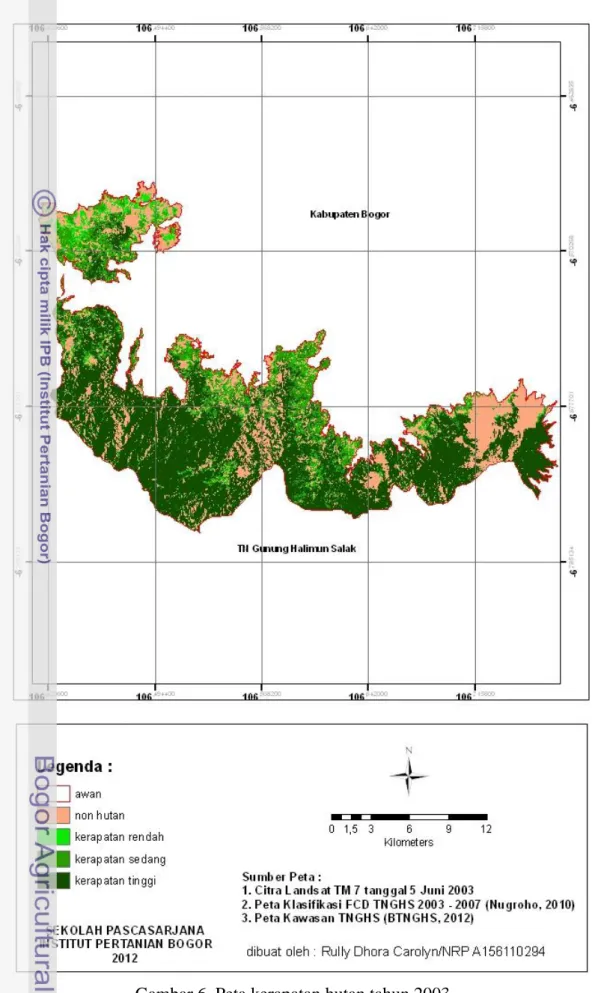 Gambar 6. Peta kerapatan hutan tahun 2003 