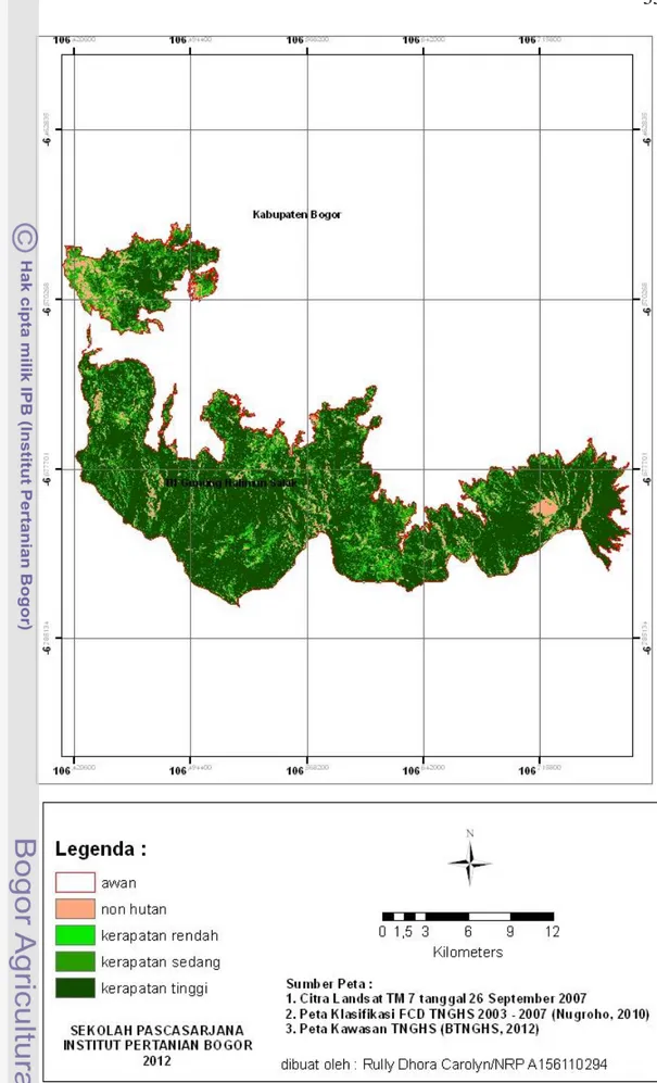 Gambar 7. Peta kerapatan hutan tahun 2007 