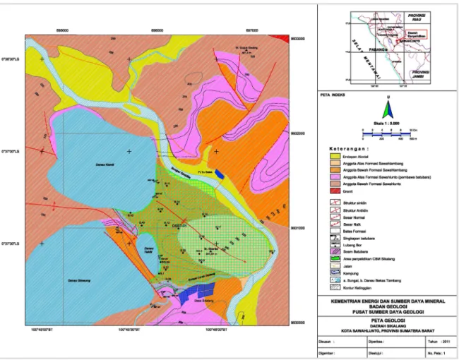 Gambar 6. Peta Geologi dan Sebaran Batubara Daerah Sawahlunto (Sibantar) dan Sekitarnya