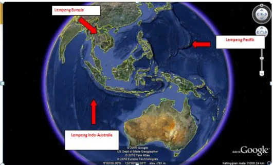 Gambar 3. Pertemuan lempeng di Indonesia  Sumber : citra ikonos dari Google earth 