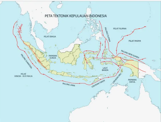 Gambar jalur penunjaman lempeng tektonik dan peta geologi lempeng tektonik  Indonesia
