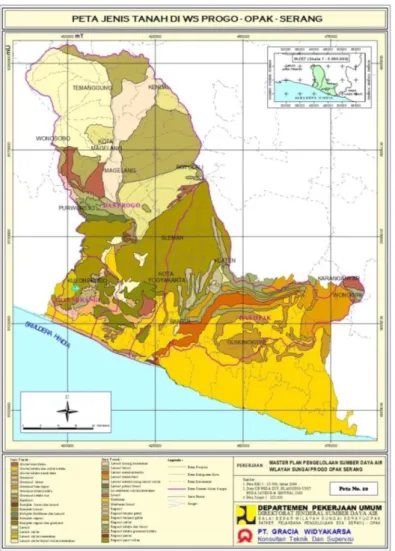 Gambar 4. Peta jenis tanah di wilayah sungai Progo-Opak-Serang  Sumber : Balai Besar Wilayah Sungai Serayu-Opak, 2008 