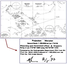 Gambar 3. Contoh peta yang dilampirkan pada perjanjian laut teritorial antara  Indonesia-Singapura 