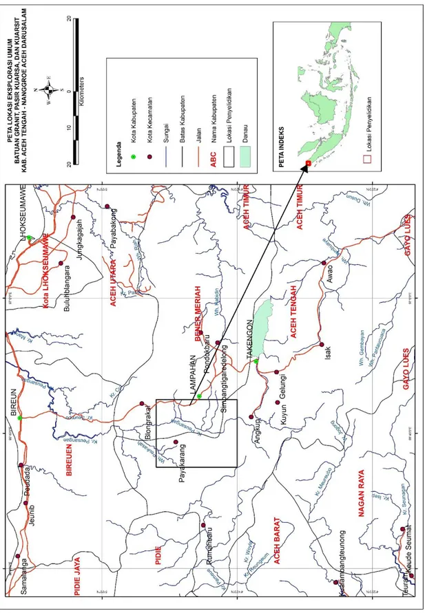 Gambar 1. Peta lokasi Eksplorasi umum Batuan Granit, Pasir Kuarsa dan  Kuarsit 