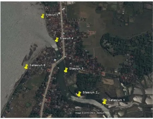 Gambar  1. Stasiun  pengambilan  sampel  plankton,  klorofil  dan  sampel air di perairan muara Sungai Takkalasi Kabupaten Barru