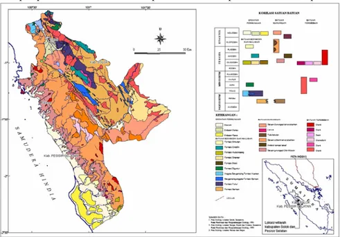 Gambar 2. Peta Geologi Daerah Kabupaten Solok dan Kabupaten Pesisir Selatan 