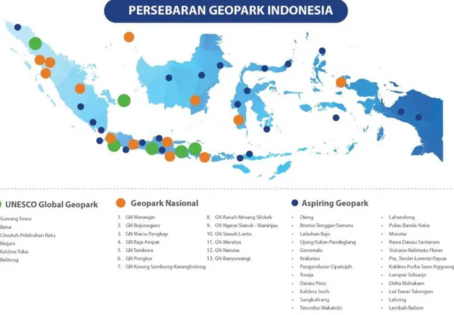 Gambar 2. Perkembangan Geopark di Indonesia (status Desember 2020) 