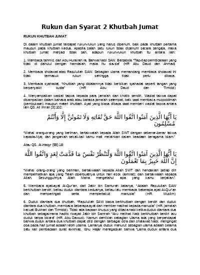 Rukun Dan Syarat 2 Khutbah Jumat