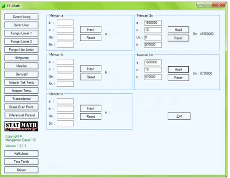 Gambar 1.1 Tampilan Output Data Deret Hitung Mencari Sn  2.2 Contoh Kasus 2 