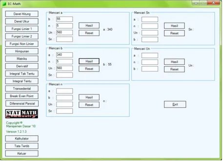 Gambar 1.4 Tampilan Output Data Deret Hitung Mencari a dan b  2.5 Contoh Kasus 5 