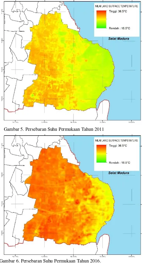 Gambar 5. Persebaran Suhu Permukaan Tahun 2011 