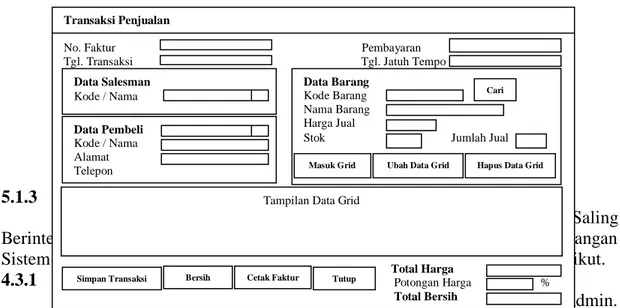 Gambar 4.27 Rancangan Tampilan Form Penjualan  5.1.3  Rancangan Struktur Data 