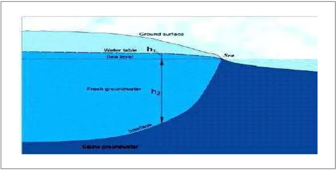 Gambar 3. Hukum Herzberg pada Air Tanah Tawar dan Asin Dekat Garis Pantai  