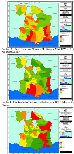 Gambar 2.   Peta Komoditas Tanaman Hortikultura Nilai DLQ ≥ 1 di Kabupaten Malang. 