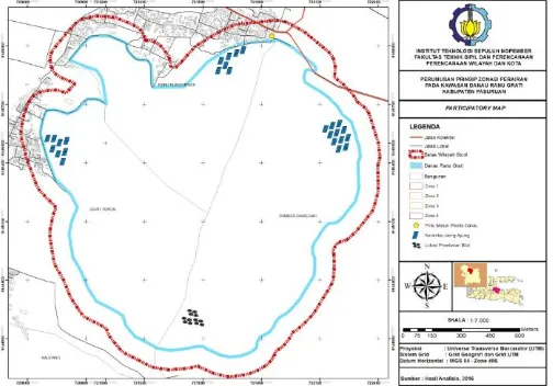 Gambar 1.  Media Participatory Mapping Berupa Peta Garis Kawasan Danau Ranu Grati. 