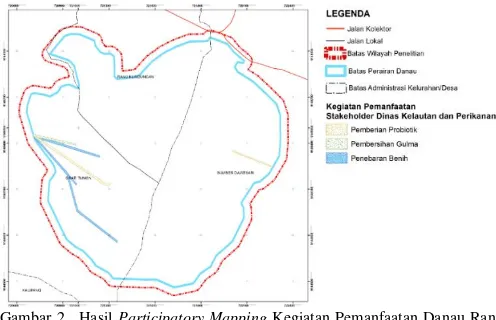 Gambar 2.  Hasil  Participatory Mapping Kegiatan Pemanfaatan Danau Ranu Grati oleh Dinas Kelautan dan Perikanan