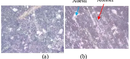 Gambar 5 (a). Foto Mikro 100x Permukaan Material Resin Serbuk (a)                        (b) Baja 15 mm × 13 mm × 7 mm I sebelum Pengujian