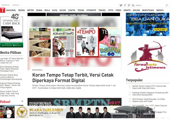 Gambar 1: Tampilan Portal Berita Online Tempo.co 
