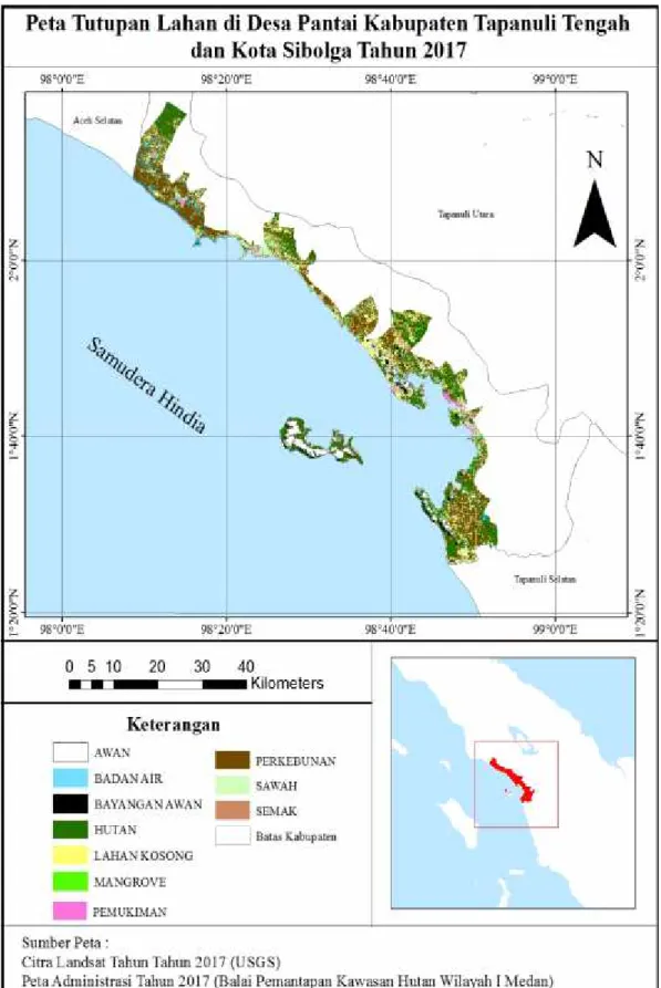 Gambar 8. Peta  Tutupan  Lahan  di  Desa  Pantai  Kabupaten  Tapanuli  Tengah  dan  Kota Sibolga Tahun 2017