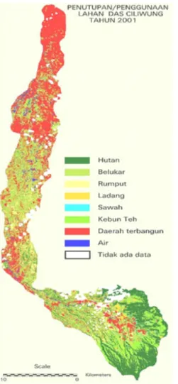Gambar  1. Pola pemanfaatan lahan di sepanjang DAS Ciliwung (Sumber: KLH, 2009)
